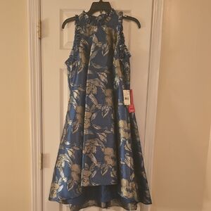 Adrianna Papell Blue Black High Low Halter Dress